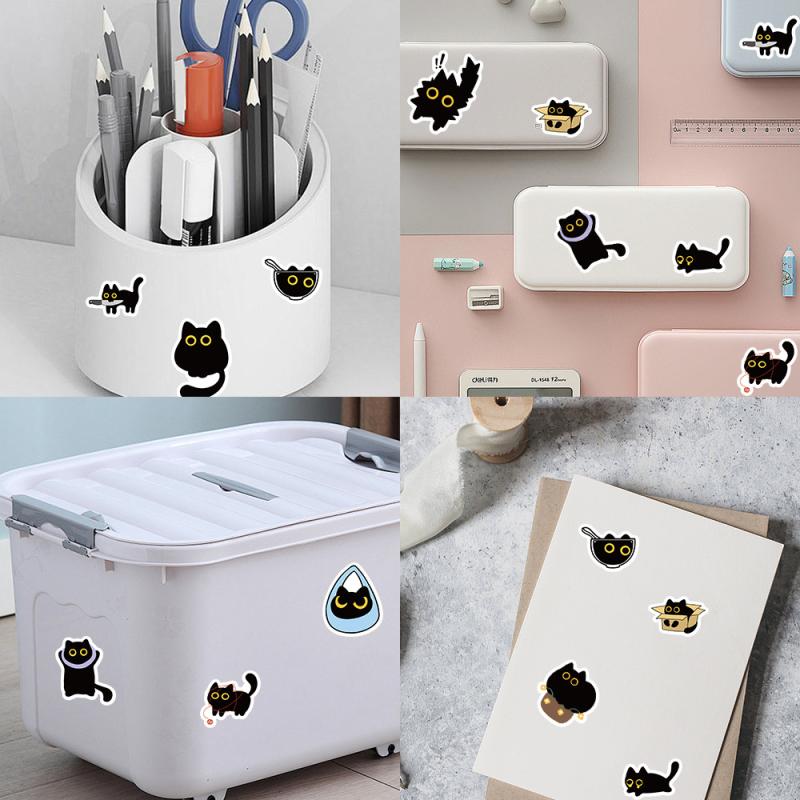 500Pcs Cute Black Cat Stickers Creative Diy Graffiti Stickers Phone Water Bottle Luggage Decals Children Reward Decor Stickers