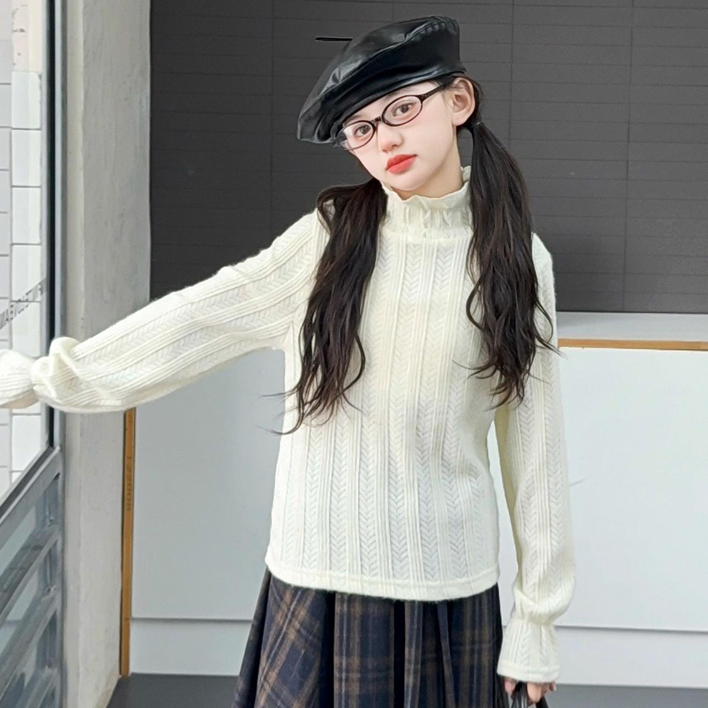 

2025 Girls Plaid Midi Skirt & Sweater Three-Piece Set 170 cm