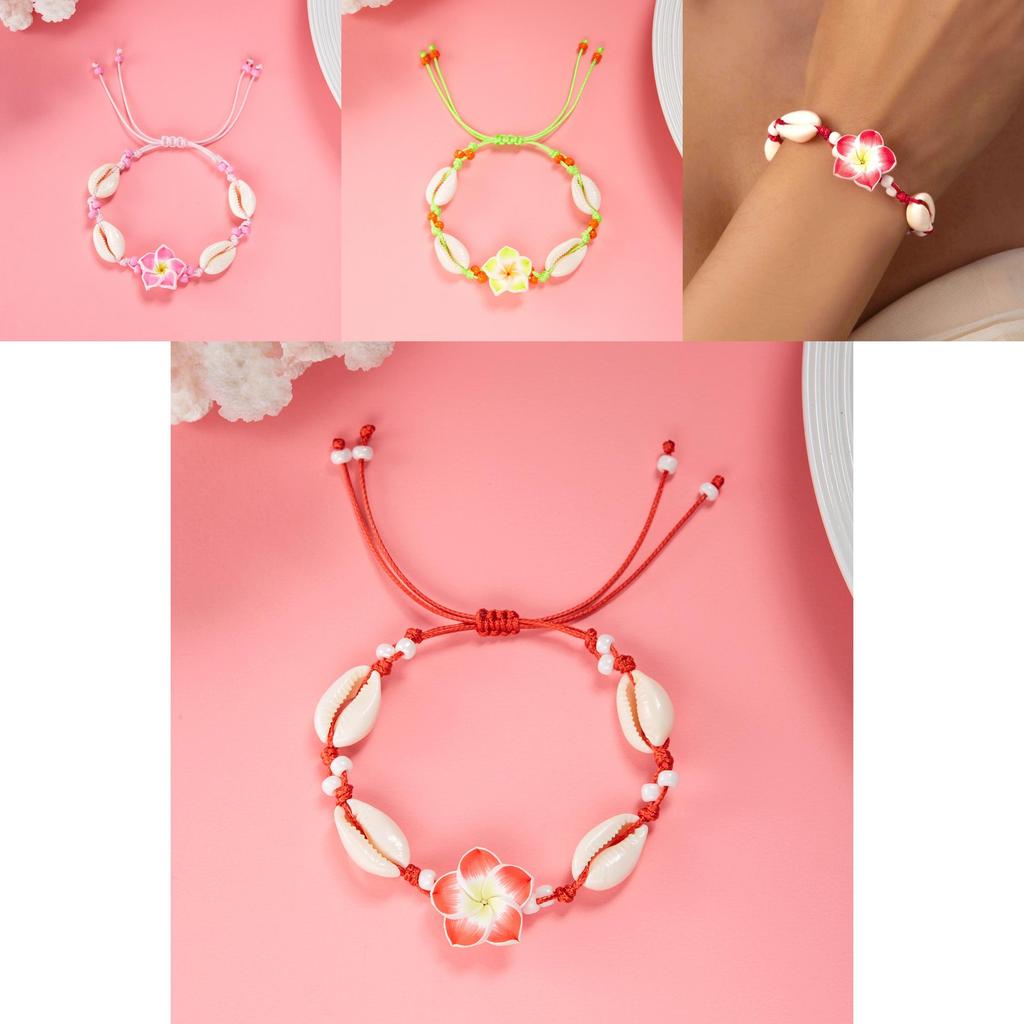 Elegant Soft Clay Floral Shell Necklace With Adjustable Chain For Holiday Gift And Casual Wear