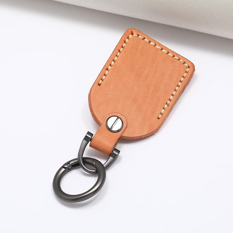 Rockyu Leather Car Key Handmade Cowhide Leather with Stitching and Stylish Gift for Birthdays Men's Ring, Antique-Style Turquoise, (Orange)