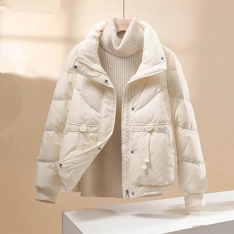 Down Jacket Women Short Cotton Jacket Winter Stand-up Collar Versatile Solid Color Windproof Warm Padded Jacket