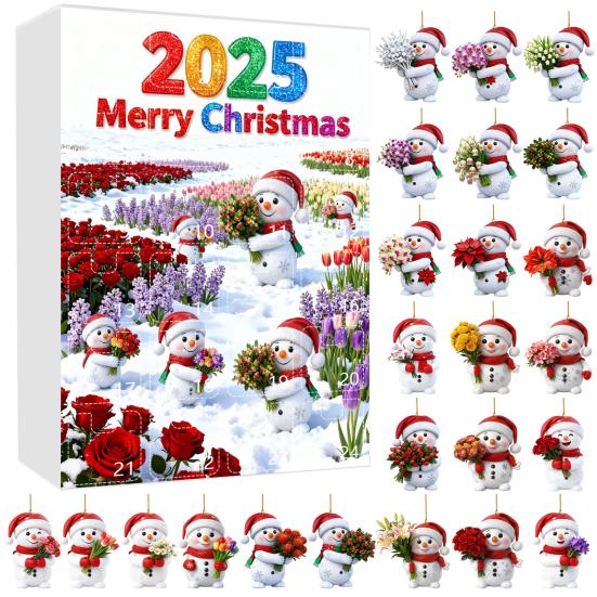 2025 Snowman Advent Calendar for Kids 24-Day Christmas Countdown Box with Acrylic Ornaments Multifunctional Holiday Decoration