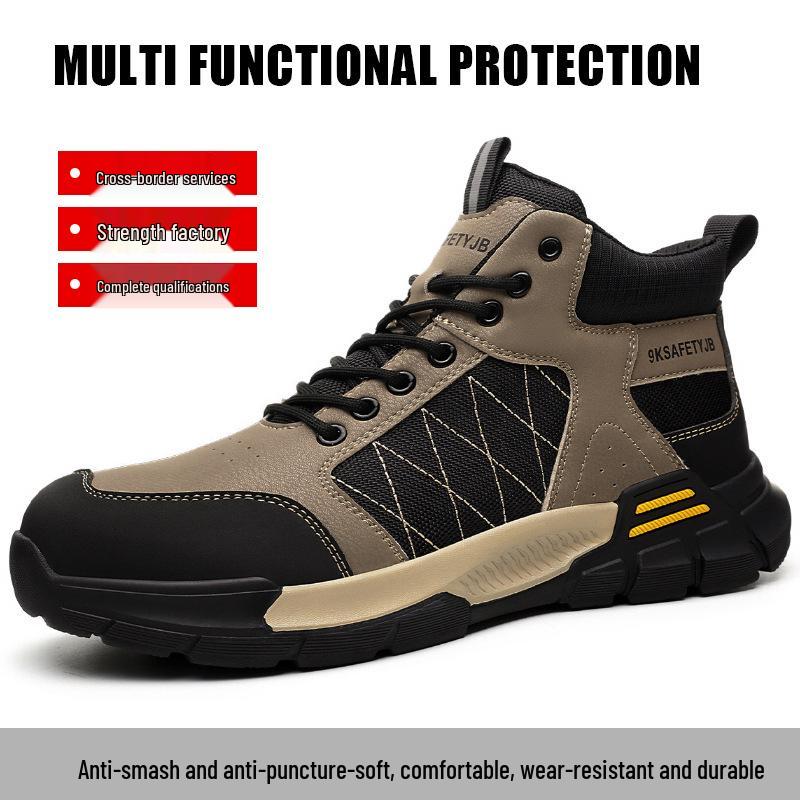 Men's High-Top Safety Boots: Anti-Smash, Anti-Puncture, Durable, Comfortable, Easy Button Closure for Work Protection