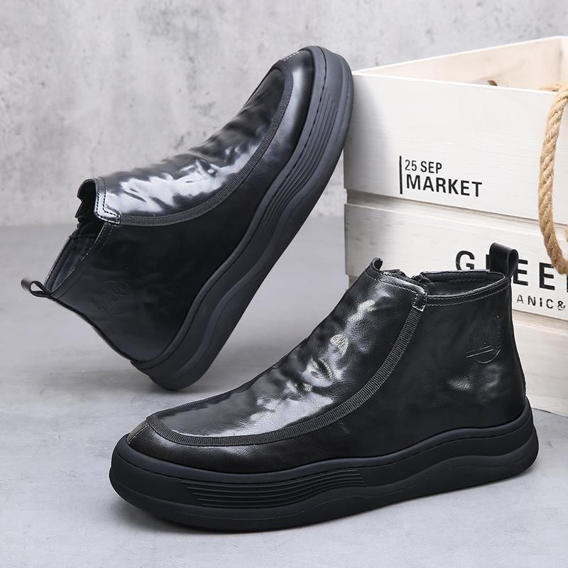 New Chelsea Shoes Slip-On Mens Leather Ankle Boots Fashion Male Motorcycle Boots Business Casual Shoes Men Simple Botas Sneakers