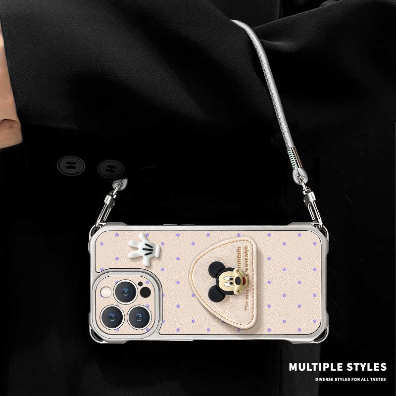 Polka Dot Mickey Doll Is Suitable for Apple 17promax Mobile Phone Case Iphone15 Four-corner Lanyard 16 Bracket 14 Women