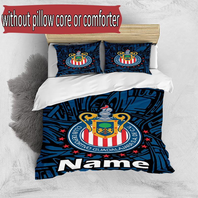 3pcs Duvet Cover Set (1*Duvet Cover + 2*Pillowcase, Without Core), Custom Name Club Deportivo Guadalajara Pattern Bedding Set, Home Bedroom Decor Gift