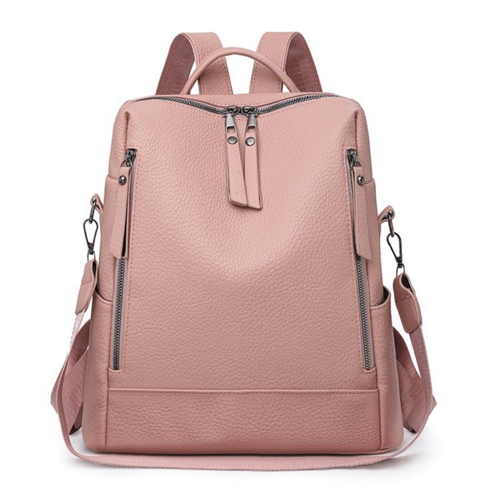 Multifunctional Fashion Backpack Urban Simple Commuter Shoulder Bag PU Soft Leather Texture Anti-theft Student School Bag