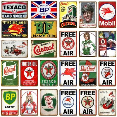 Vintage Texaco Motoröl Schilder Sky Chief Castrol BP Metallposter Wandkunst Gemälde Platte Garage Benzin Benzin Station Dekor YJ