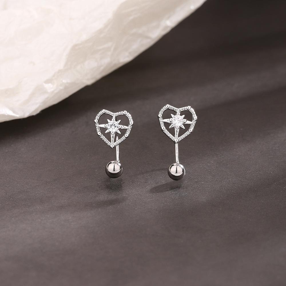 

Серебряные серьги с покрытием S925, восемь звезд, винты, гвозди, изысканные ушные крючки в форме сердца, полые серьги из риса с цирконом, женские серьги
