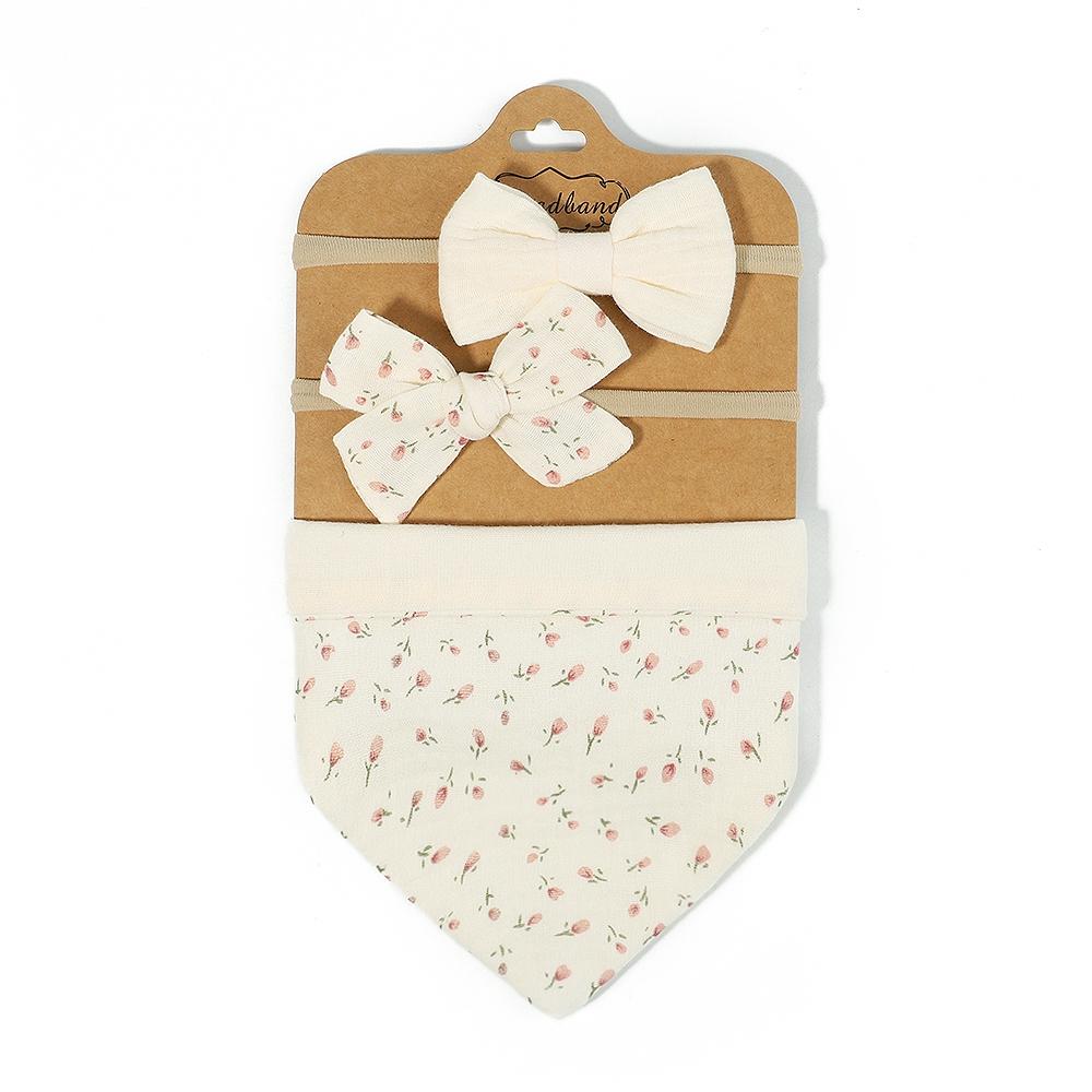 3 szt./zestaw Muślinowa Bawełna Nadruk Śliniak Noworodek Kokardki Opaska Trójkątny Ręcznik Śliniak Niemowlę Chłopiec Dziewczynka Karmienie Odbijanie Akcesoria do Włosów Dziecka