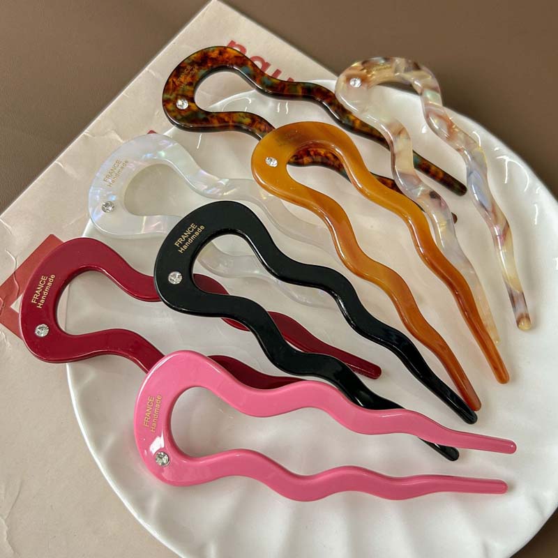 French Twist Haarstab Haarspange Acetat Wellige U-förmige Haarnadel Vintage Schildpatt Damen Haarknoten Pin Kopfbedeckung Accessoires