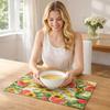 4-Piece Summer Lemon Print Linen Placemat and Napkin Set, Heat and Stain for Kitchen Dining, 430cm