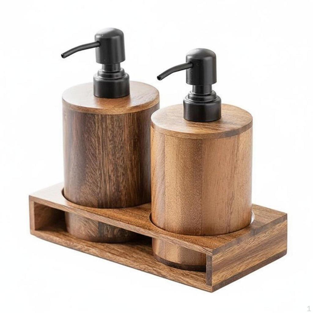 Dispensador de Madera de Nogal Estilo Elegante Botella con Bomba para Loción Jabón de Madera para Hotel, Cocina S