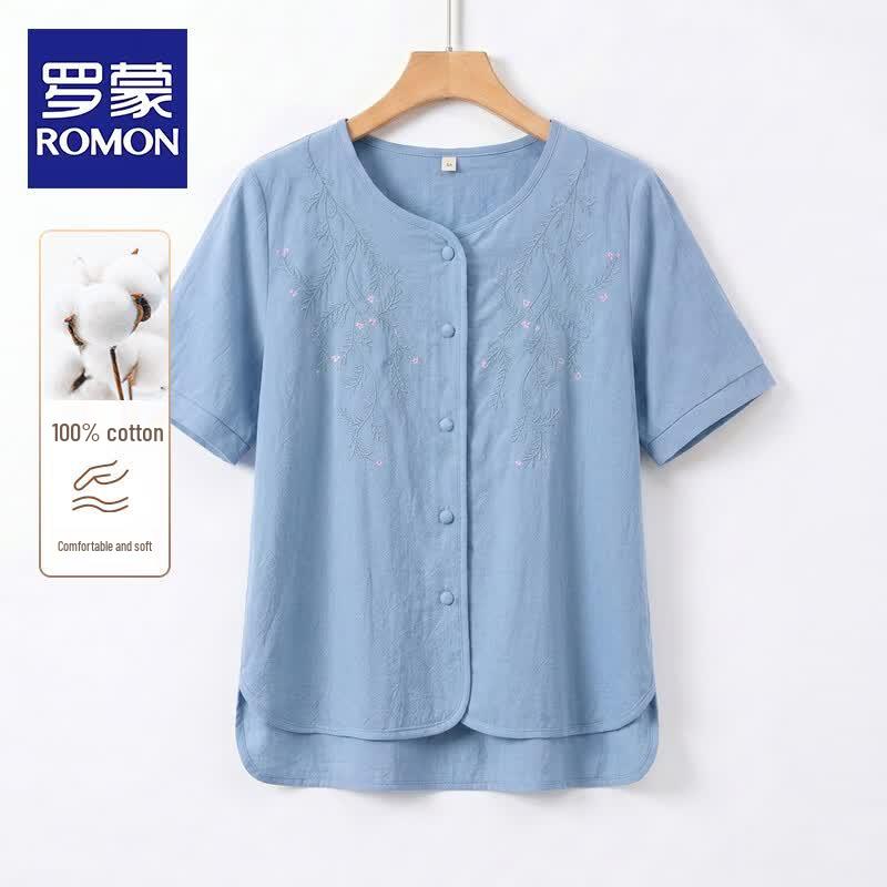 ROMON Women s Mid-Aged Summer Cotton Linen Cardigan Outfit 3XL