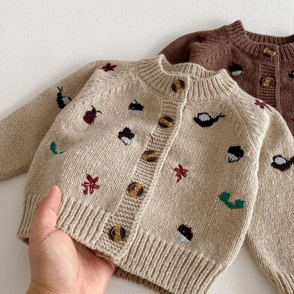 Autumn and winter new baby girl long-sleeved embroidered cardigan baby foreign versatile pine cone jacket top