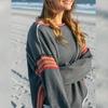 Women's Sweatshirt Loose Casual Round Neck Top Ribbon Stitching Raw Edge Design Pullover