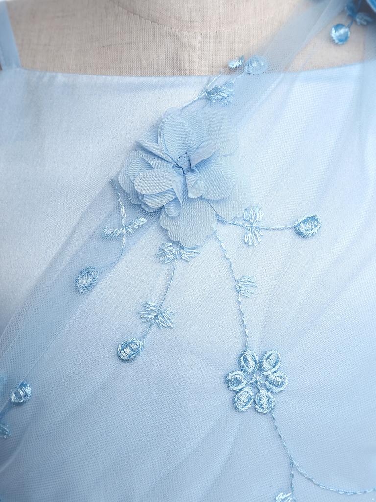 Sukienka tiulowa dla dziewczynki na urodziny, z dżetami, na wesele, na przyjęcie, dla dzieci, niebieska, elegancka, szykowna, kokarda, halter, bez rękawów, suknia wieczorowa