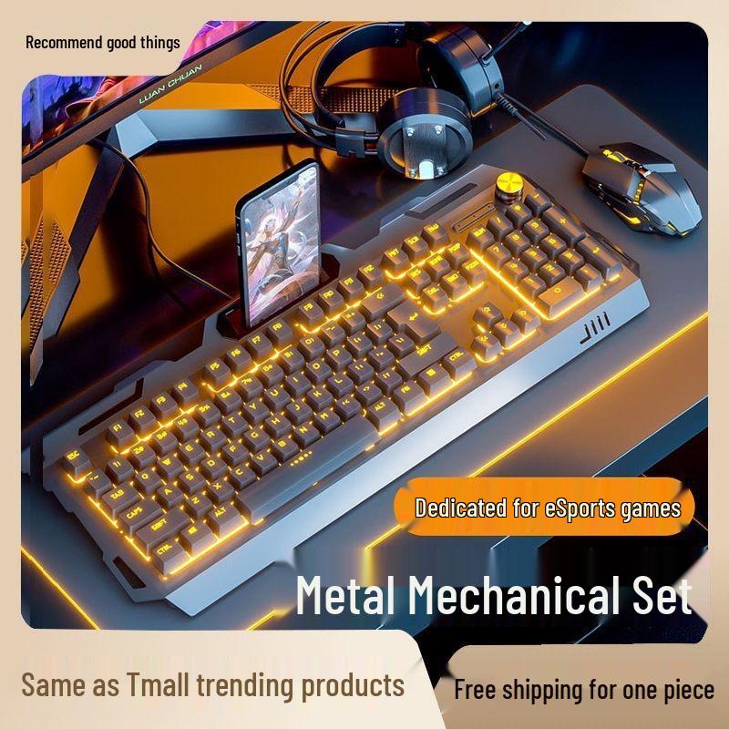 Wired Luminous Gaming Set: Keyboard, Mouse & Headset with Mechanical Feel and Punk Keys for Desktop & Laptop