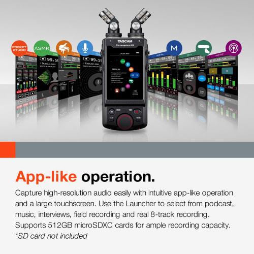 TASCAM Portacapture X8 32-bit Float 192kHz (Hi-Res) 8-Track Portable Recorder with USB Microphone for Podcasts, YouTube, and ASMR