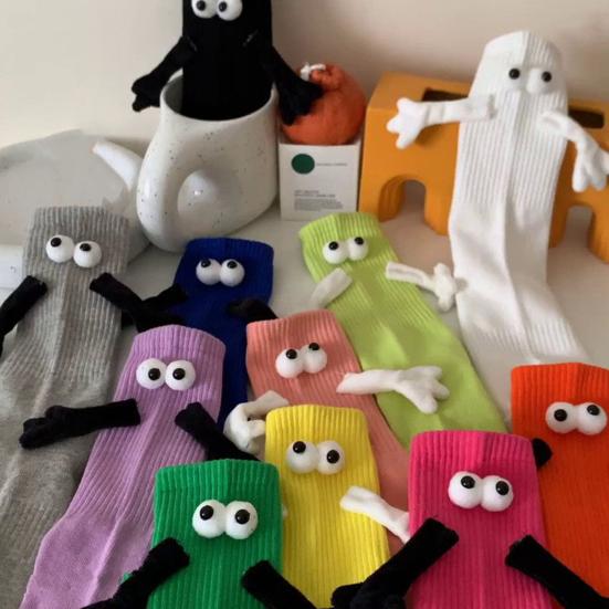 1 Pair Magnetic Hand Socks Solid Color Long Socks with 3D Character Arm Holding Hands Wearable Socks Daily Wear