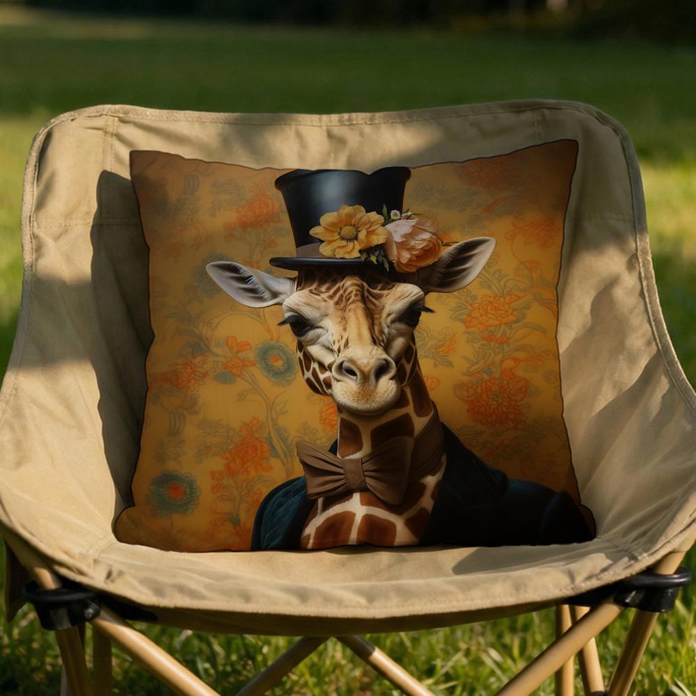Retro Dressed Up Giraffe Cushion Cover Soft Reversible  Durable Pillow Cover  MultiScene Use for Home  Car Daily Comfort