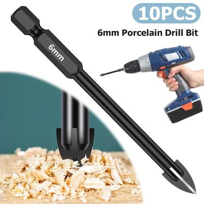 10pcs Tile Porcelain Drill Bit 6mm Alloy Drill Bits Durable Full-grinding Glass Marble Drill Set Drilling Tool for Tile Porcelain Glass Mirror