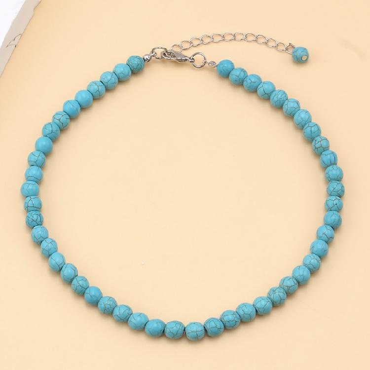 Trendy Collar Chains with Beads Heart Pendant Choker Elegant Turquoise Neckchain