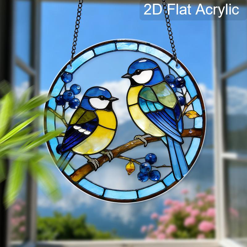 Acrylic Two Birds Suncatcher Stained Glass Effect Window Hanging Ornament Bird Themed Gift for Home
