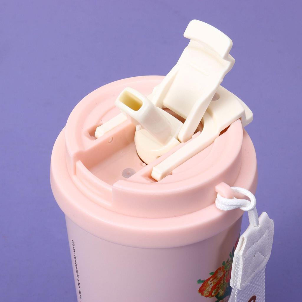 Maiglöckchen Edelstahl Isolierkaffeetasse - Großes Fassungsvermögen, Tragbar, mit Strohhalm für Draußen