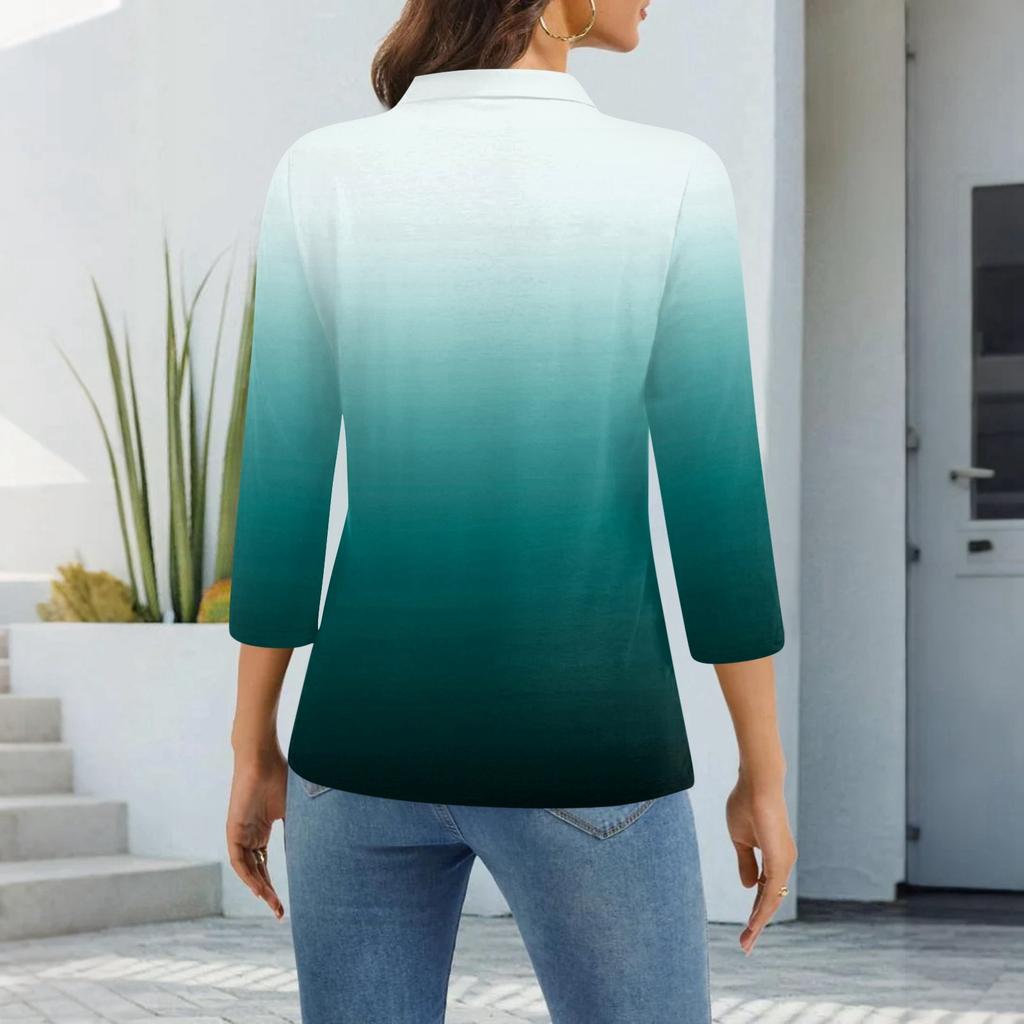 Damenmode Lässig Revers Kurz 3/4 Ärmel Print Hemd Damen Knopfleiste Oberteile