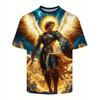 Mens 3d Angel Warrior Graphic T Shirt Golden Sword Design 3D Printed Tshirt For Men Clothes Wing Ornate Border Unisex Tee Tops