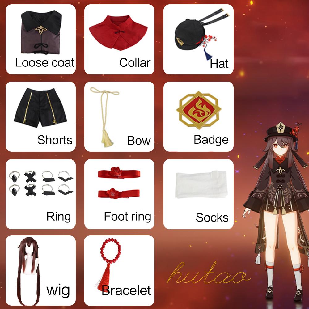 Impact Hutao Cosplay Costume Shoes Uniform Wig Chinese Style Halloween Costumes for Women Game Hu Tao