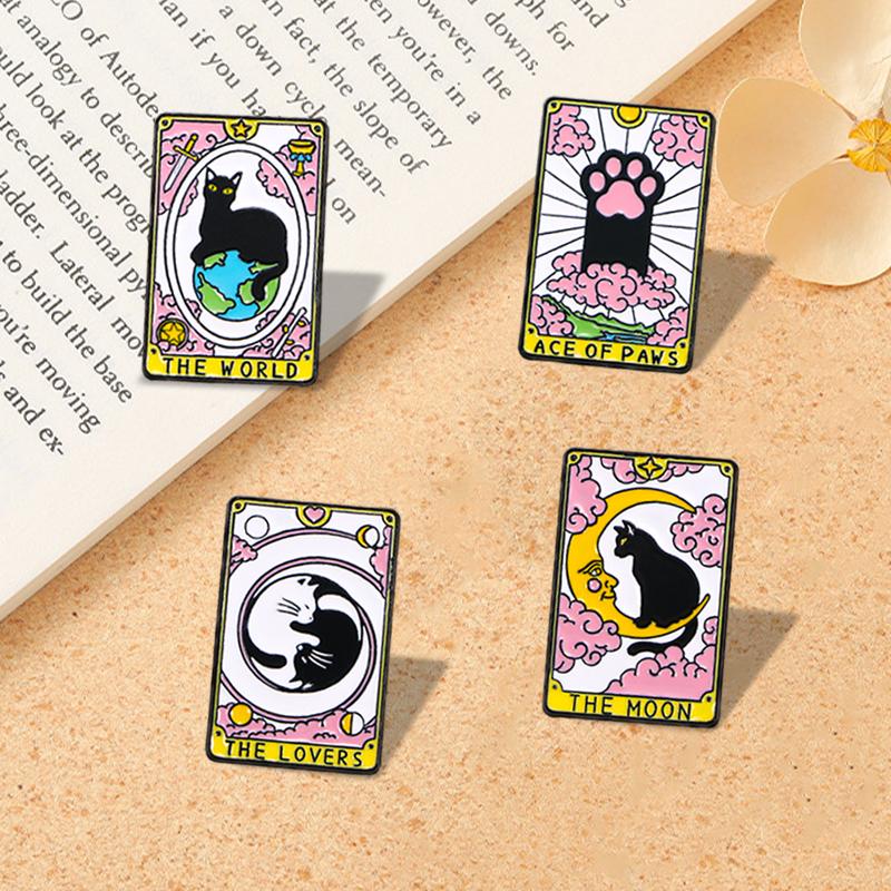 New Tarot Cat Series Enamel Brooches The Moon The World The Lovers Ace Of Paws Lapel Pins For Backpack Jacket Gift For Pet Lover