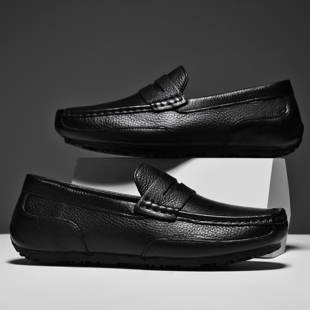 2025 Autumn and Winter New First-layer Leather Lazy Shoes Small Size Men's Casual Leather Shoes Soft-faced Leather Doudou Shoes Driving Shoes