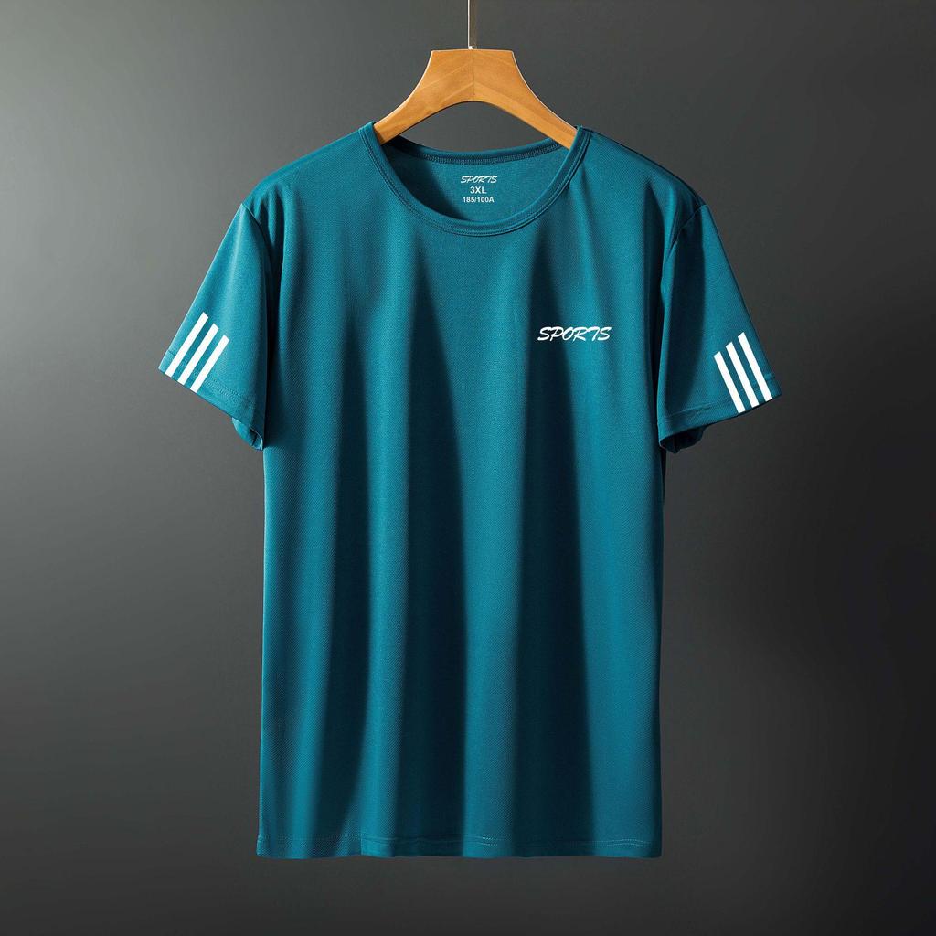 Men's Quick-Dry Ice Silk Mesh Short-Sleeve T-Shirt - Elastic Crew Neck, Plus Size, Trendy Fashion for Middle-Aged and Young Adults