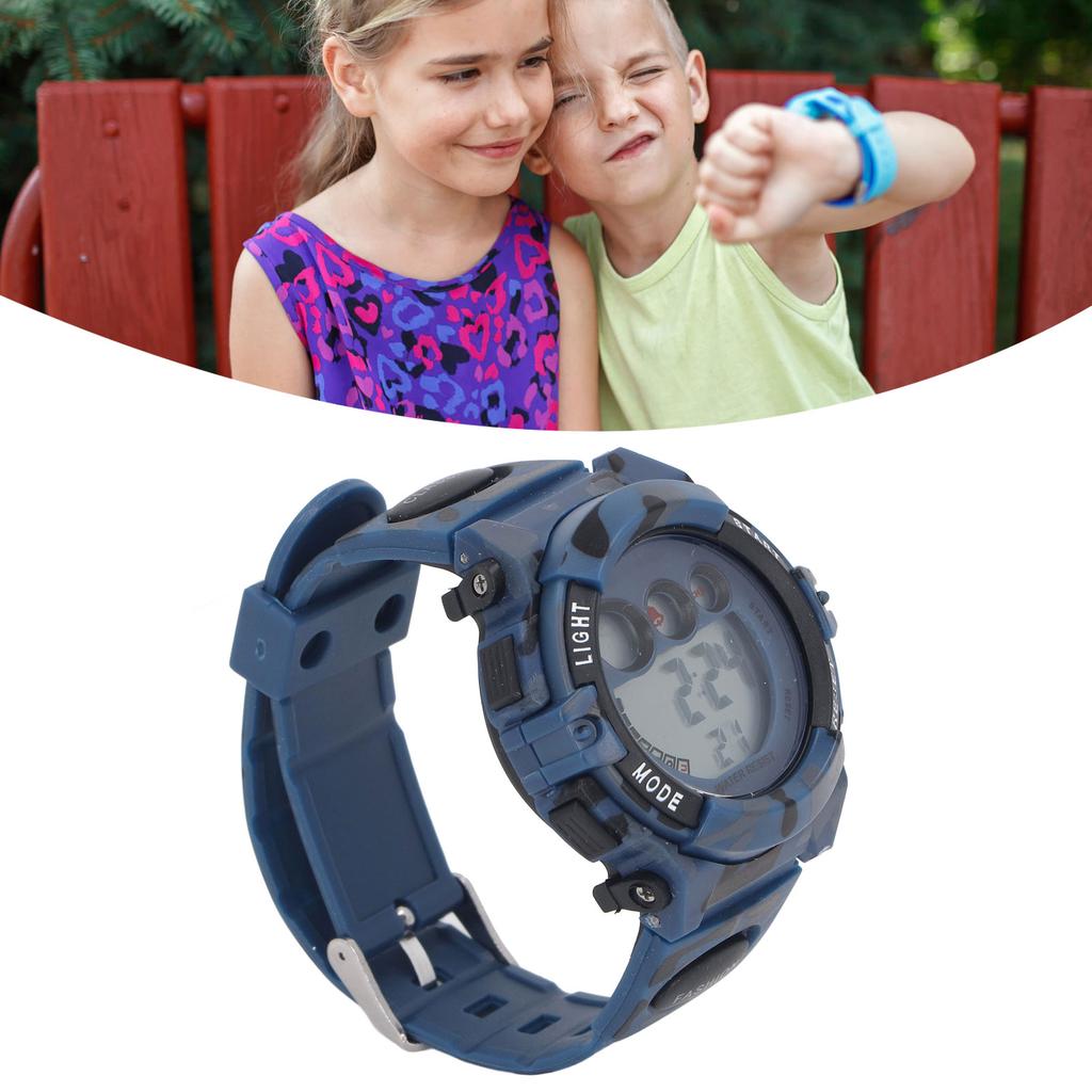 Kids Camouflage Digital Watch Alarm Clock Date Display Split Time On Time Alarm 12Celsius24 Hour 7 Colors LED Backlight 50m Waterproof Watch for Boys