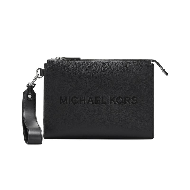 MICHAEL KORS Cooper Logo Zipper Closure Cowhide Clutch Large Men s Black чёрный