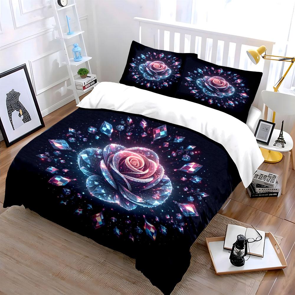 Elegant Rose Gemstone Decoration Set Kid'S And Adults' Bedroom Decor, Exquisite Three-Piece Bedding Set Gift