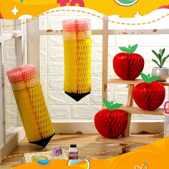 Yousheng Hanging Honeycomb Decoration with Lanyard Vibrant Color Easy To Install Pencil Hanging Ornament Back-to-School Party Decor