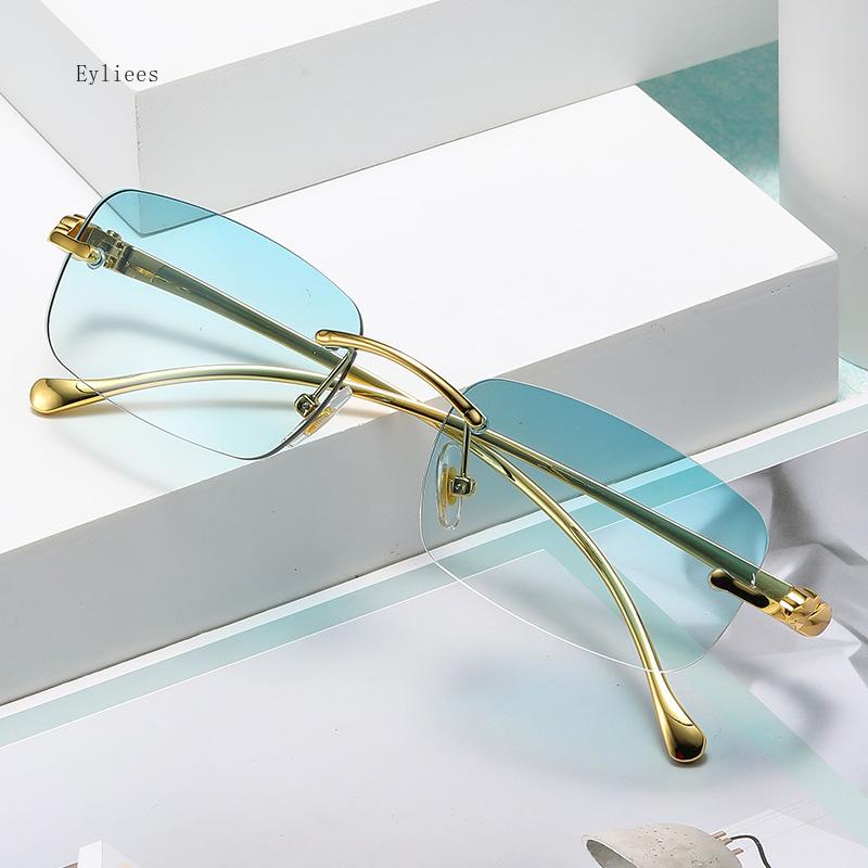 Sunglasses Men  Designer Fashion Rimless Sun Glasses Shades Diamond Cut Lens Ladies Frameless Metal Eye Glasses Gafas