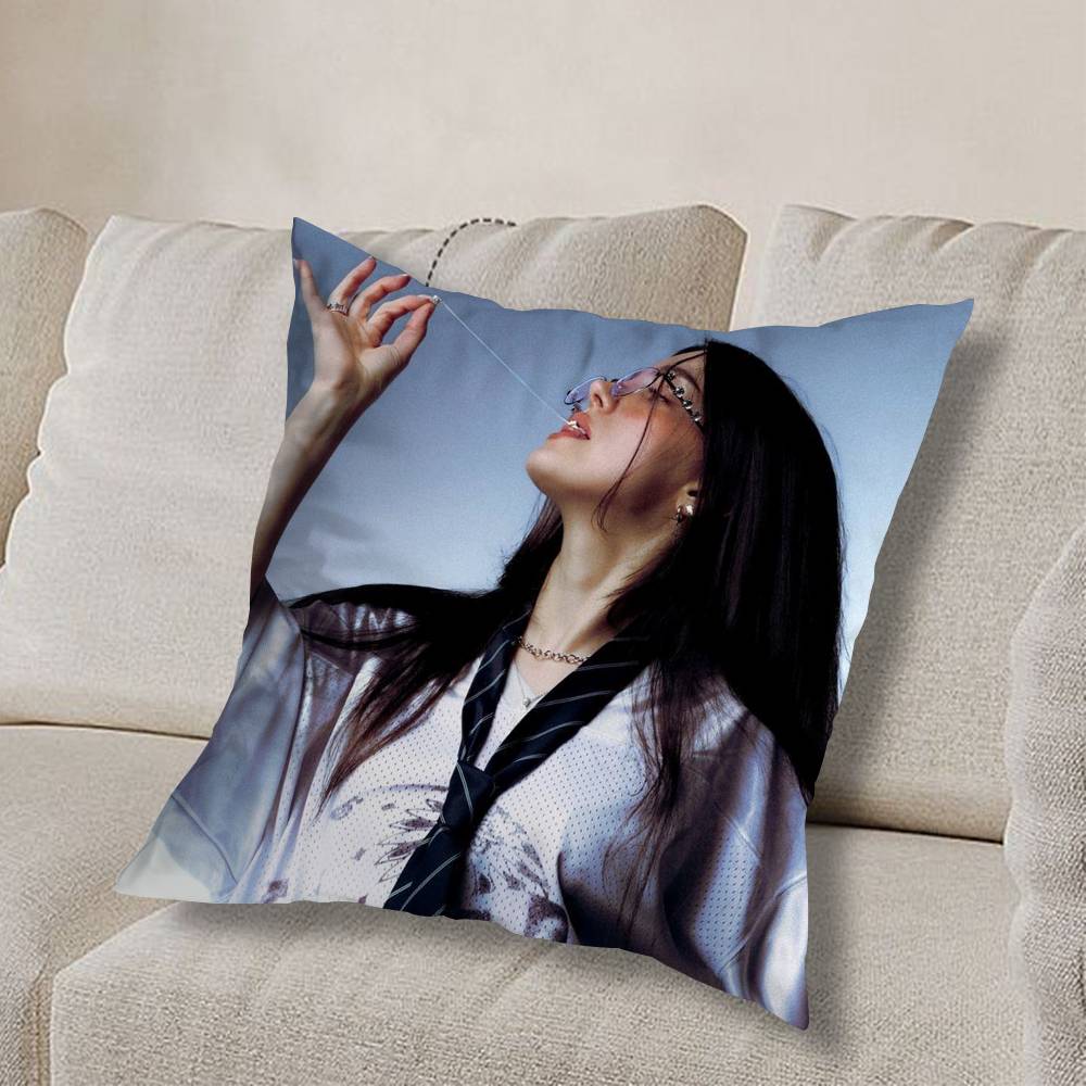 Girl B-Billie Eilish USA Pillow Case Square Double-Sided Printing Short Plush Sofa Cushion Cover Bedroom Bedside Pillow