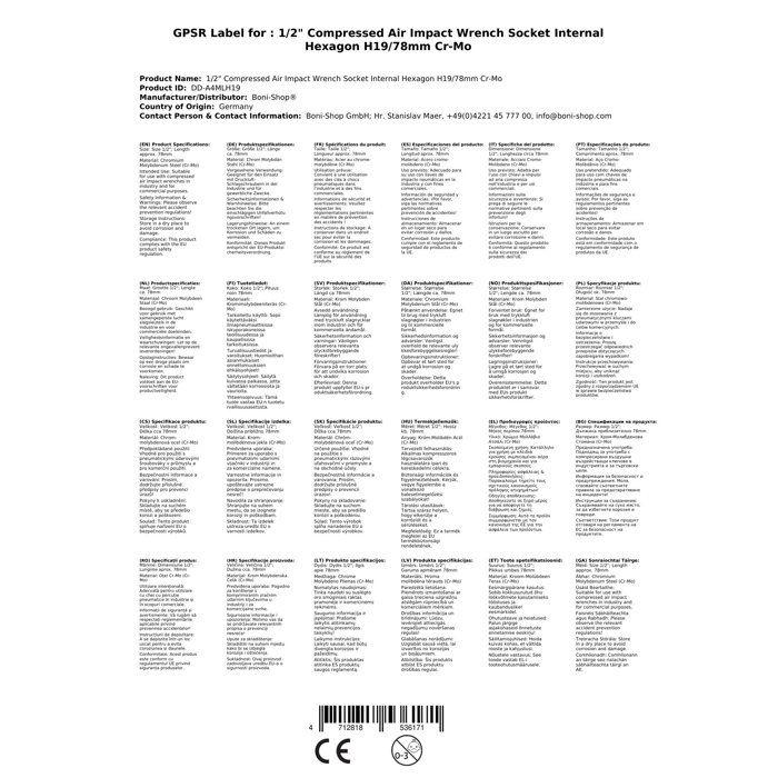 Nástrčná hlavice rázová šestihranná 1/2" H19 Cr-Mo