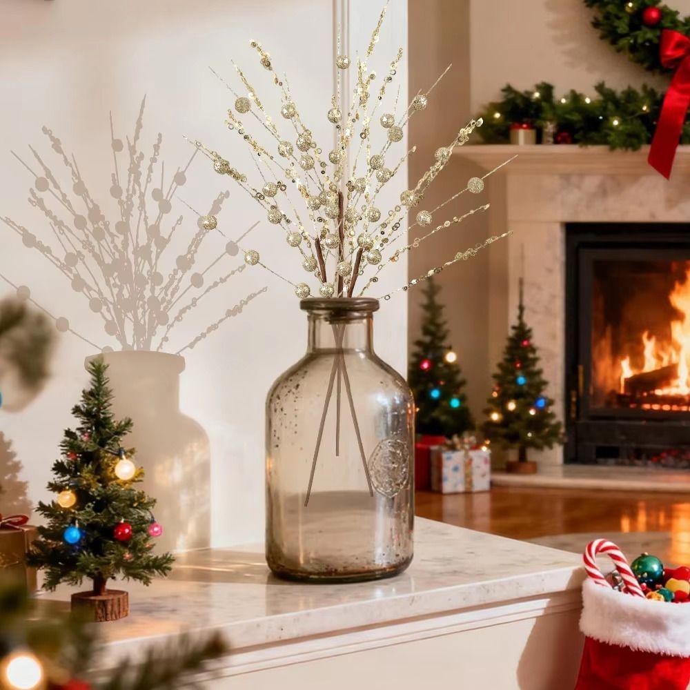 Glitter Coated Christmas Tree Picks Gold Red Pink Floral Branches  Holiday Party