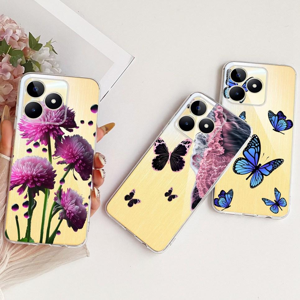 Für Realme C51 C51s C53 C60 / Realme Note 60 Handyhülle Bunte Schmetterlingsblume Girly Weiche Silikonhülle Transparente Rückseite
