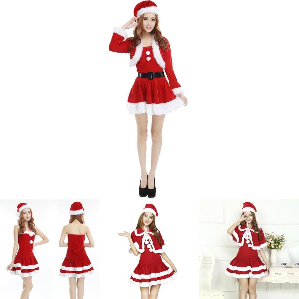 Christmas Santa Claus Adult Female Red Pleuche Dress Suit
