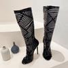 Fashion Liyke Summer Sexy Hollow Out Knee High Boots Sandals Women Solid Black Peep Toe Stiletto Heels Fashion After Zip Long Shoes Lady