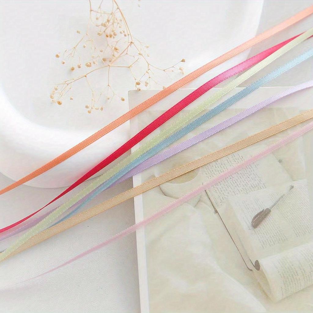 1pc/10yds 3mm Narrow Long Ribbon Bookmarks Hair Ties DIY Gift Wrapping Bowknot Satin Double-Sided Ribbon, Christmas Valentine Day