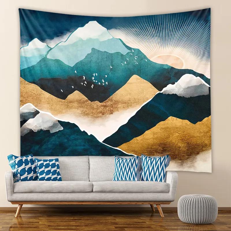 Abstract Mountain Geometric Print Tapestry Ins Sun Forest Landscape Wall Hanging Tapestry Home Bedroom Living Room Decoration