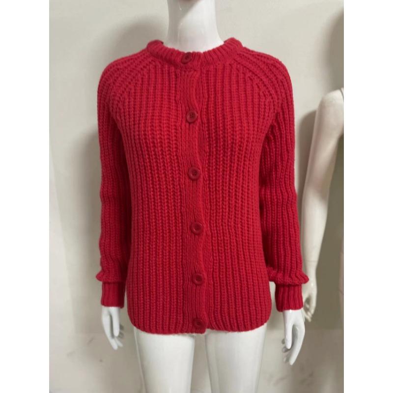 Herbst und Winter Neu Lockerer und Lässiger Stil Einfarbiger Langarm-Cardigan-Pullover für Damen