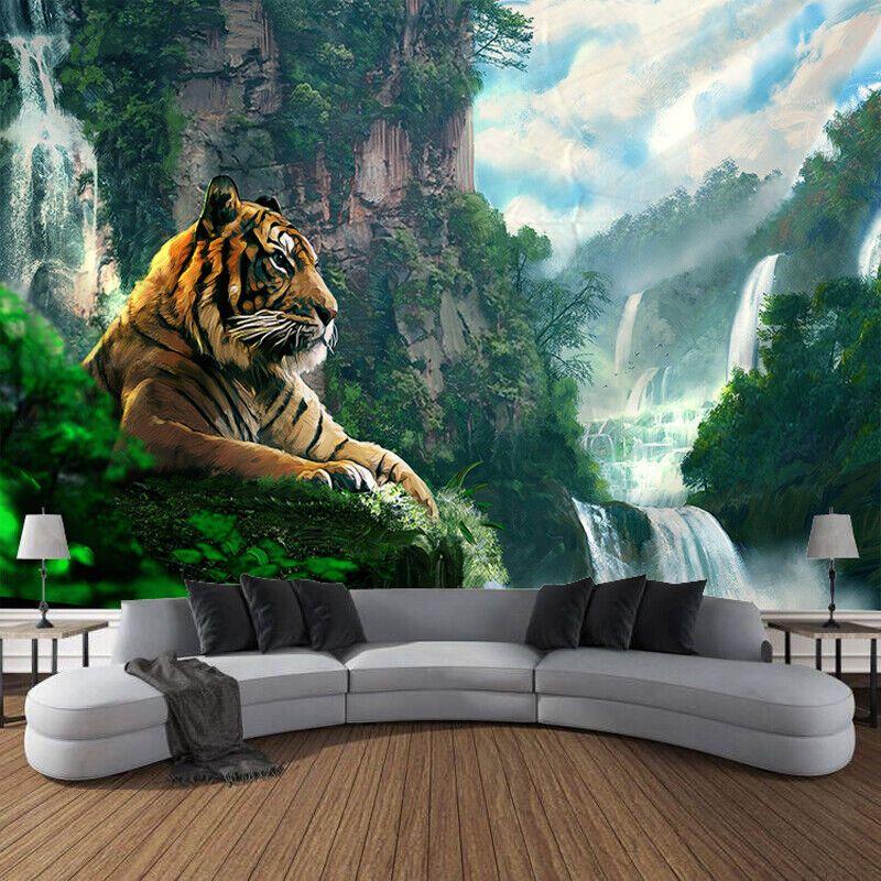 Tapestry Big Waterfall Mountain Tiger Background 75x100 чёрный фото